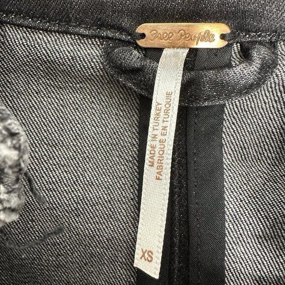 FREE PEOPLE Black Denim Jacket XS Military Distressed Fitted Boho - Picture 5 of 15